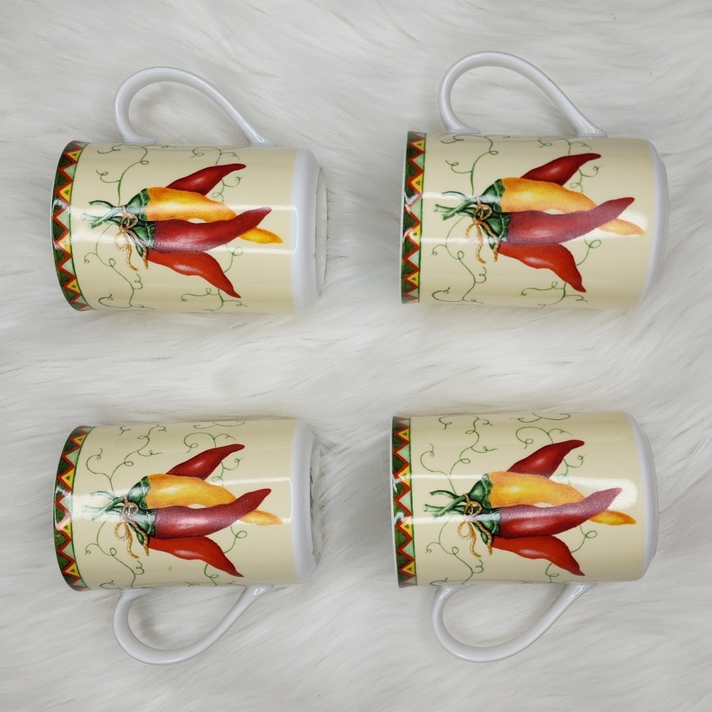 American Atelier 10 oz Coffee Mugs /Cups Chili Peppers 5293 Southwest Set Of 4